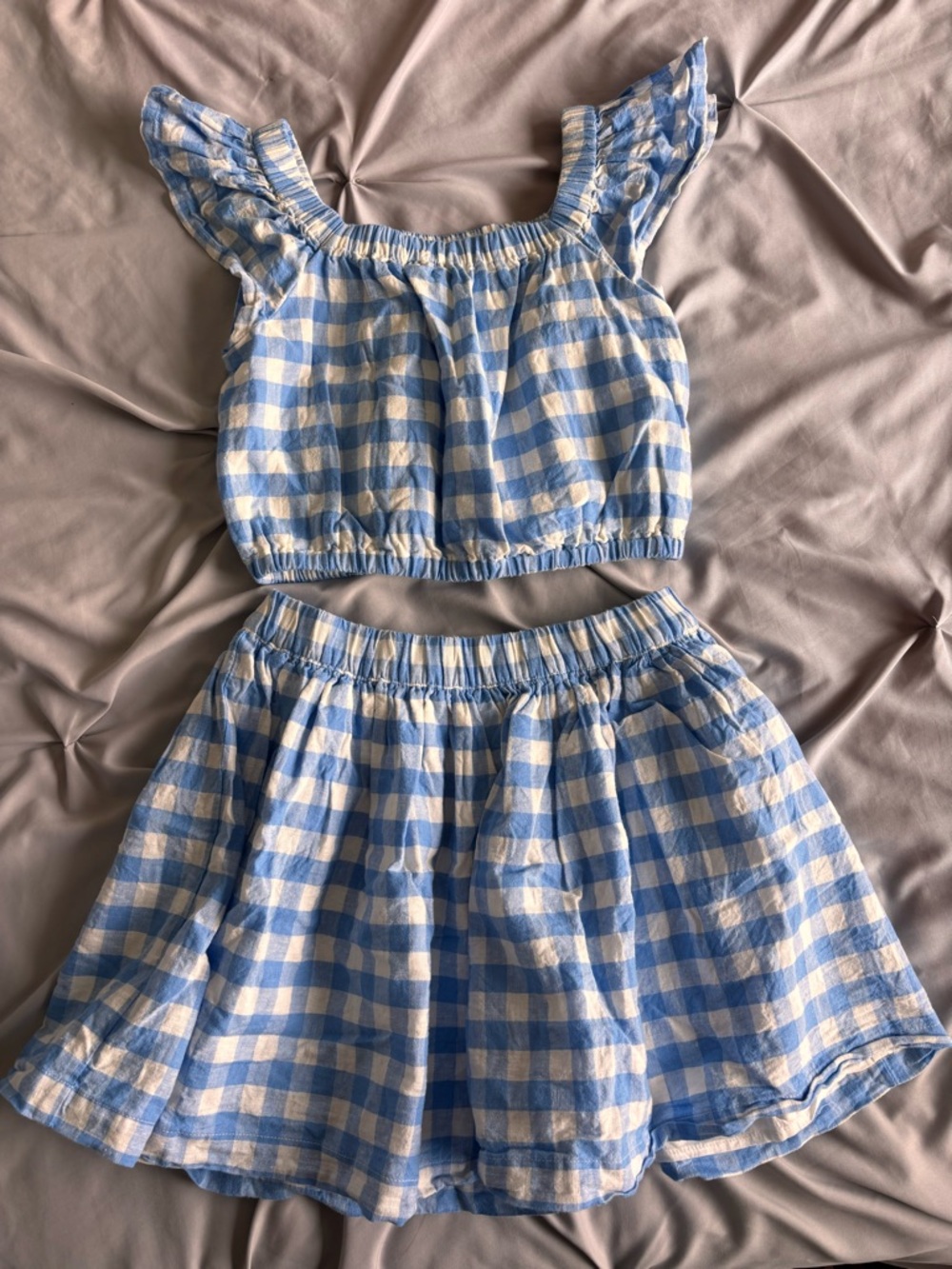 GAP Kids Blue and White Gingham Two-Piece Skirt Set